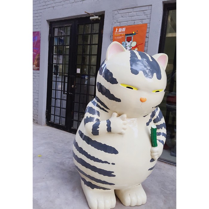 加菲猫虎纹猫胖猫玻璃钢着色卡通雕塑
