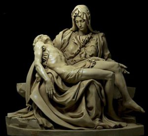 著名的米开朗基罗耶稣和母亲人物雕塑