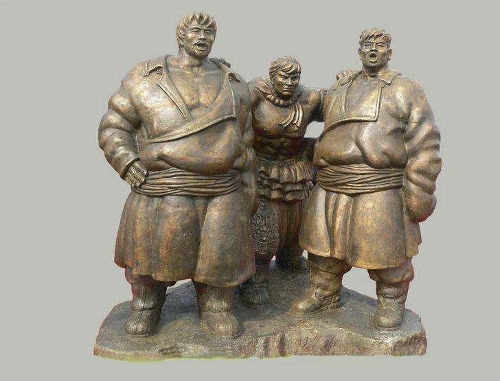 蒙古强壮的康巴汉子铸铜人物群组小型架上雕塑