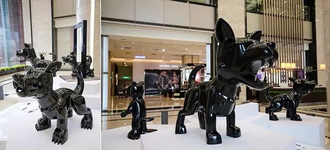 黑色小狗烤漆玻璃钢动物雕塑