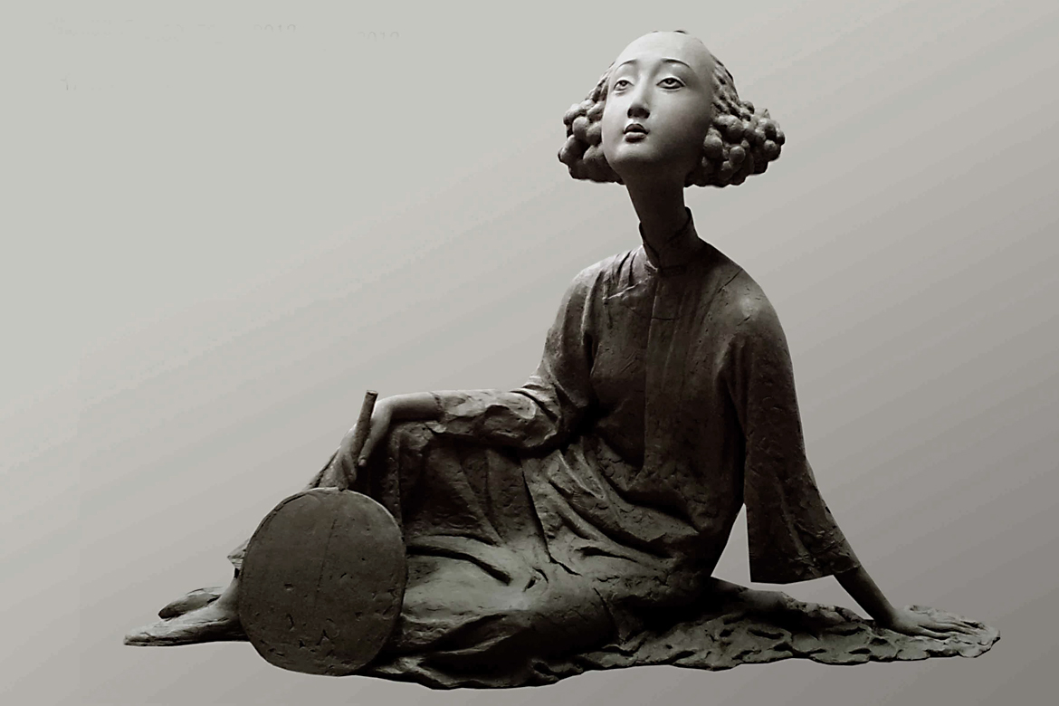 《小资.望月》女性写意人物肖像雕塑