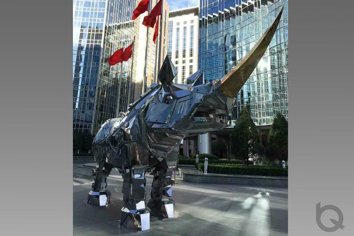 不锈钢雕塑厂家2017年最新犀牛不锈钢雕塑