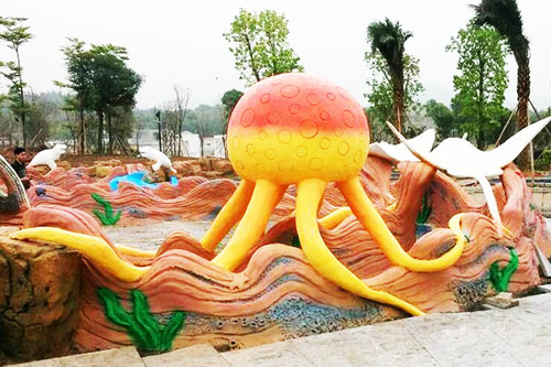 海洋生物章鱼海草彩色塑石卡通雕塑