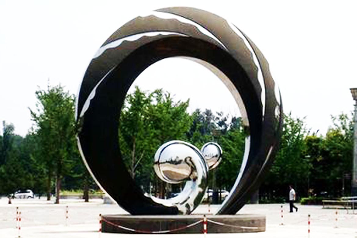 博仟北京雕塑公司制造的圆形不锈钢抽象《浪》室外不锈钢雕塑小品