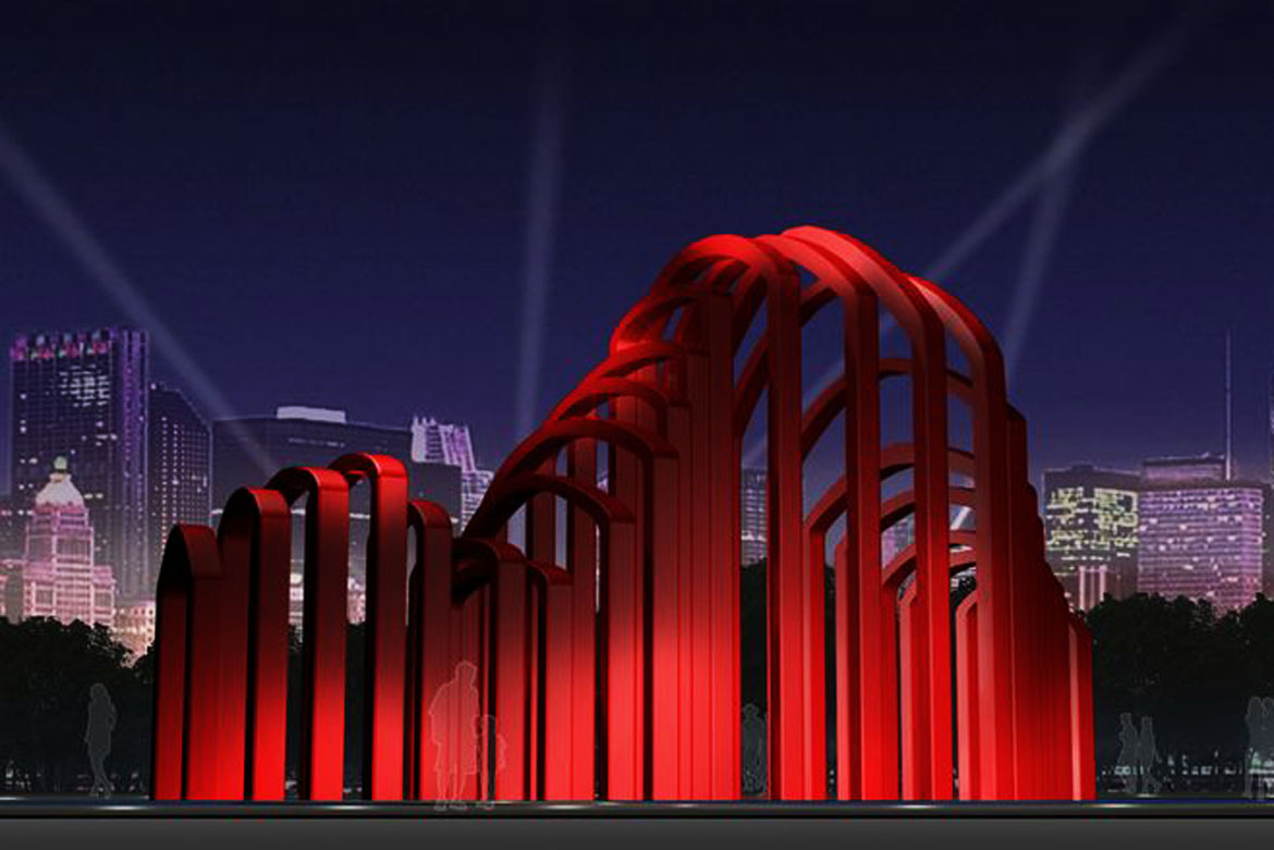 博仟北京雕塑公司塑造的《红色乐章》灯光效果城市雕塑