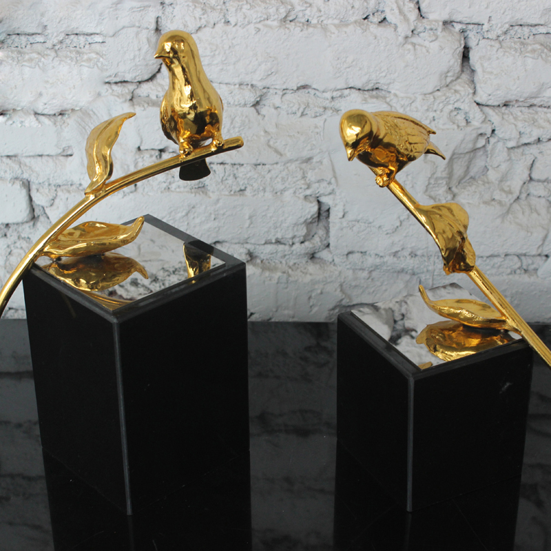 电镀金色小鸟现代铁艺雕塑工艺品