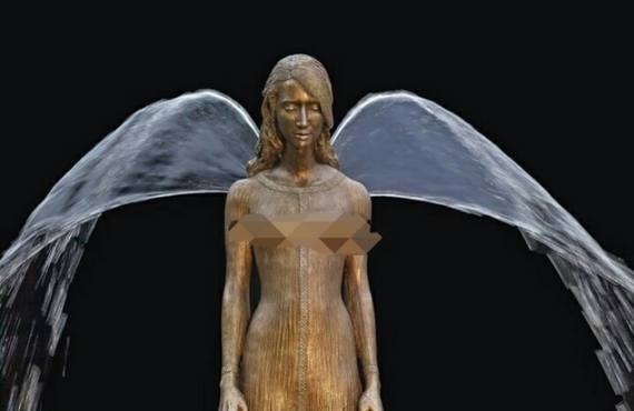 水翅膀喷泉人体雕塑