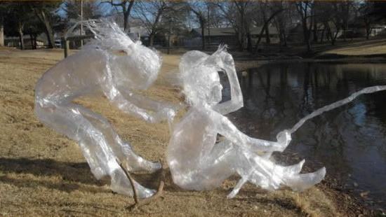 钓鱼透明树脂人物雕塑